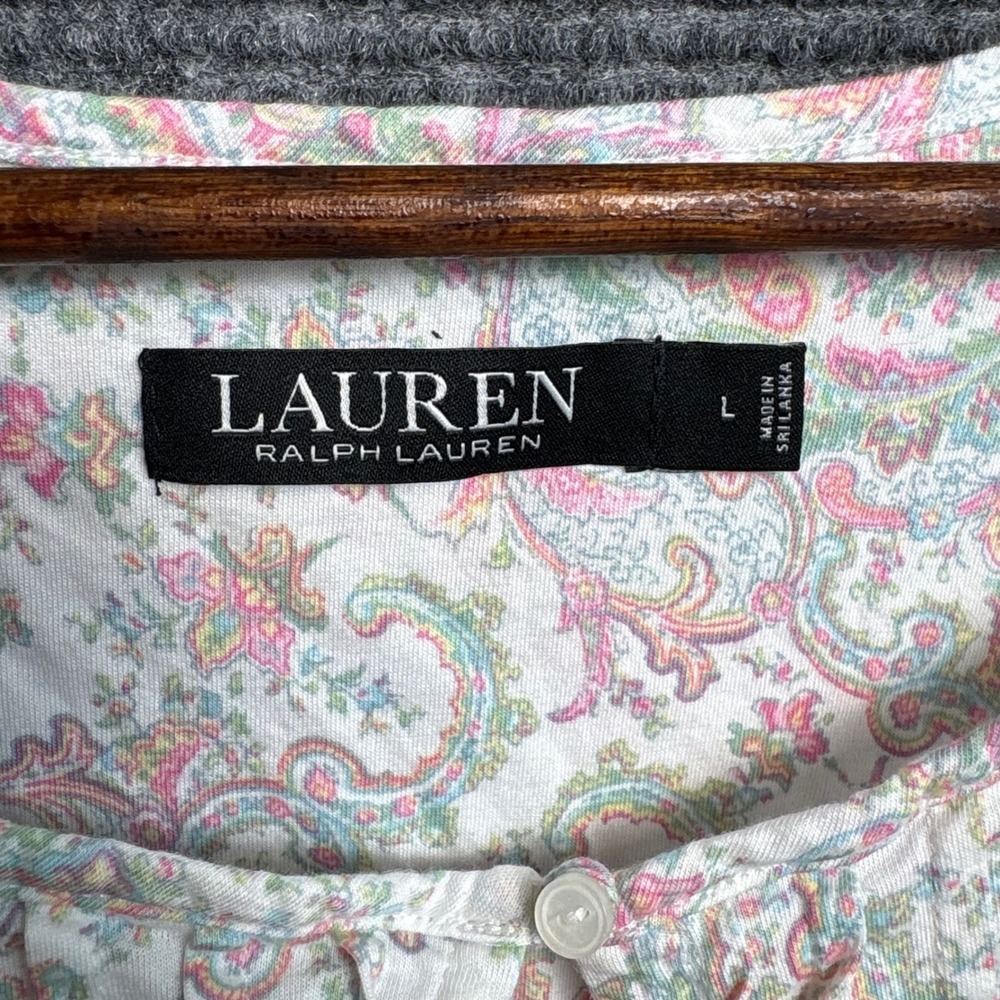 Lauren Ralph Lauren Women Pink Paisley Pleated Ruffle Hem Nightgown Large - Picture 2 of 6